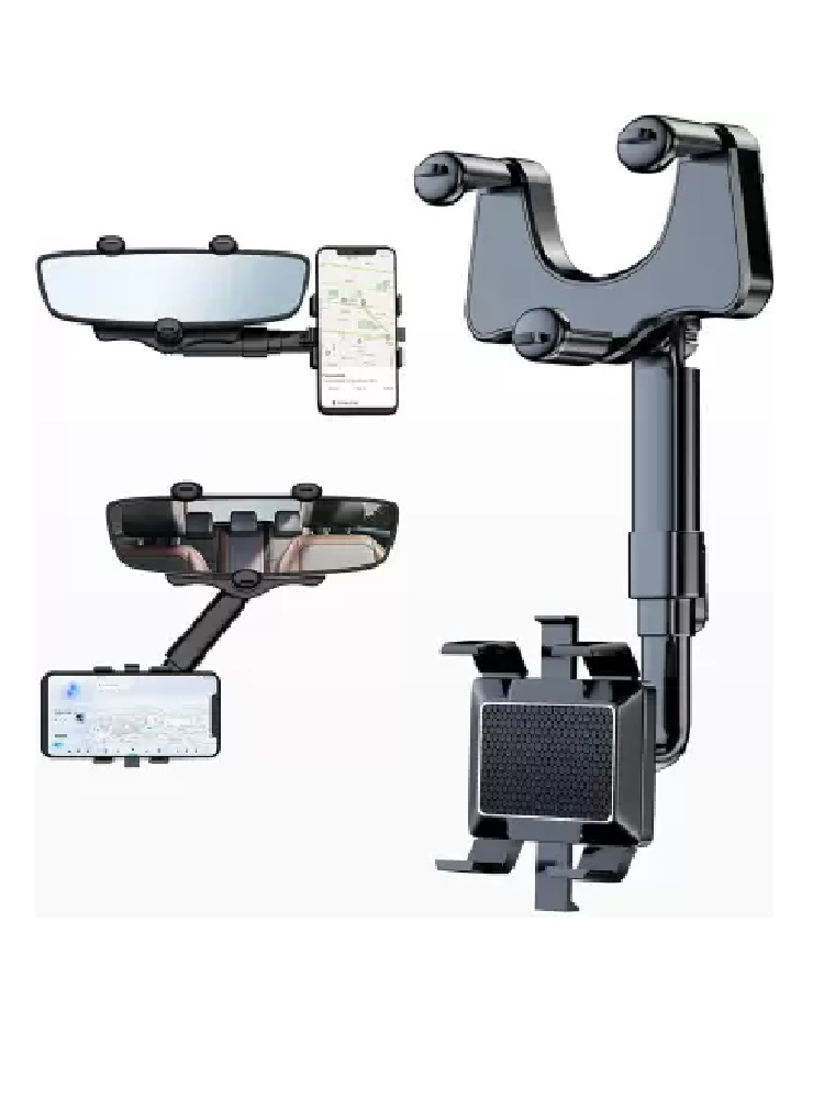  Car Rearview Mirror Phone Holder Mount 360 Degree Adjustable and Retractable, Universal 360° Car Re