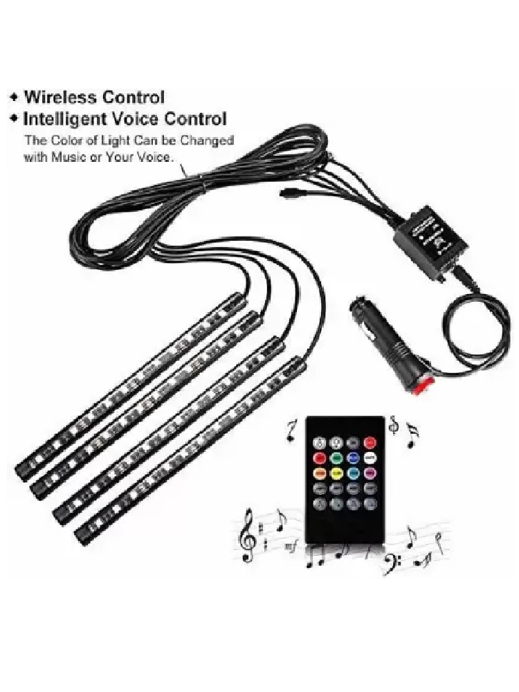 4X 12 LED RGB Car Interior Decorative Light Floor Atmosphere Strip Light Car Under Dash Interior LED 