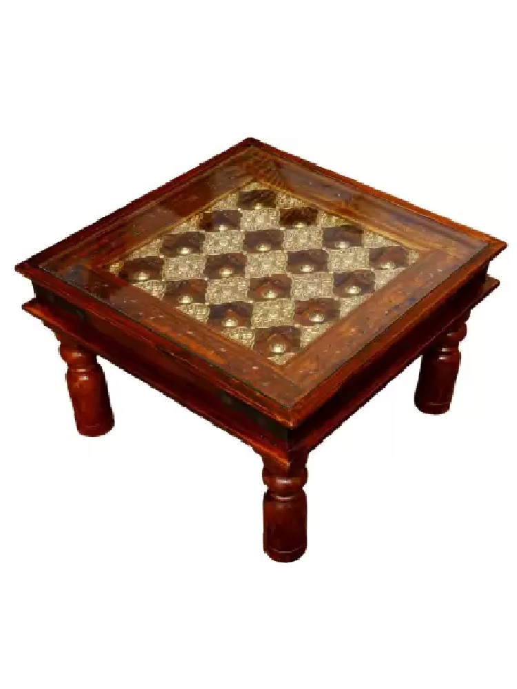 Handicraft Antique Brass Bakhra Design Sheesham Solid Wood Table | Coffee Table | Garden and Outdoor 