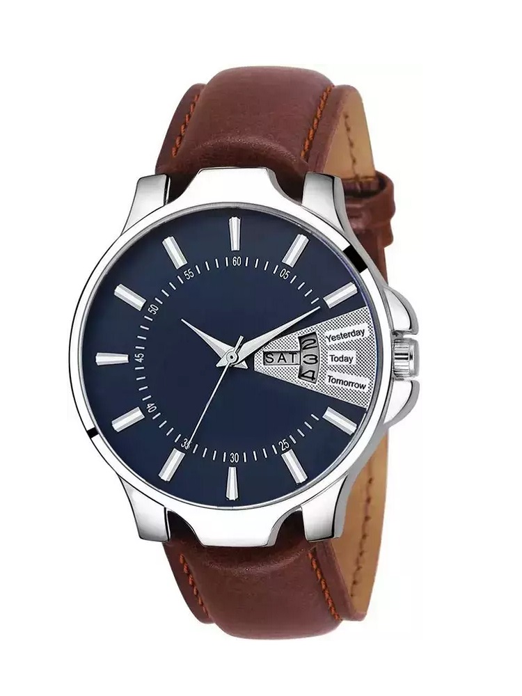 ANDHAK Brown strap Date Day and Time Leather Strap Analog wrist watch for men for boys Pack of 1
