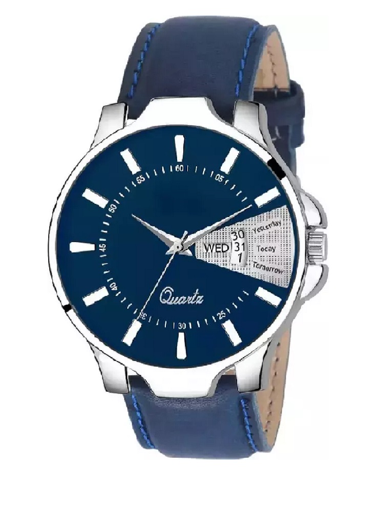 ANDHAK DD blue Date Day and Time Leather Strap Analog wrist watch for men for boys Pack of 1