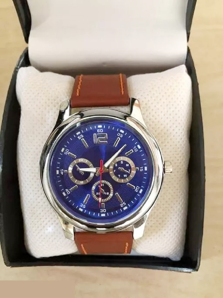ANDHAK Men Silver Blue dial Leather Casual Analog Watches