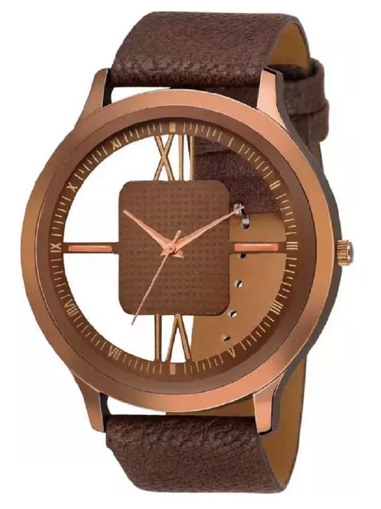 ANDHAK BROWN New look Round Open Dial Brown color strap New Fashion Men watch Analog Watch