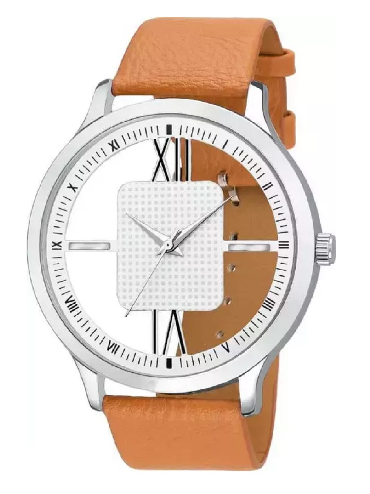 ANDHAK Light BROWN New look Round Open Dial Light Brown color strap New Fashion Men watch Analog Watc