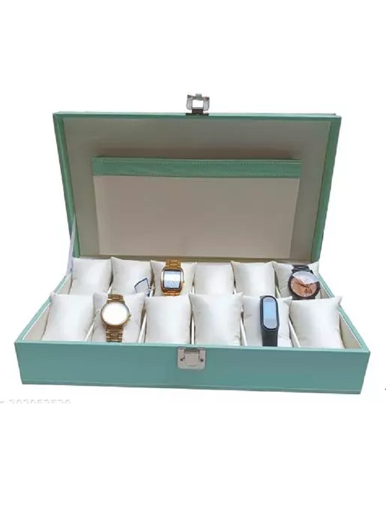 ANDHAK Unisex Black 12 Slot Watch Box Case For 12 Watches (WITHOUT WATCHES)