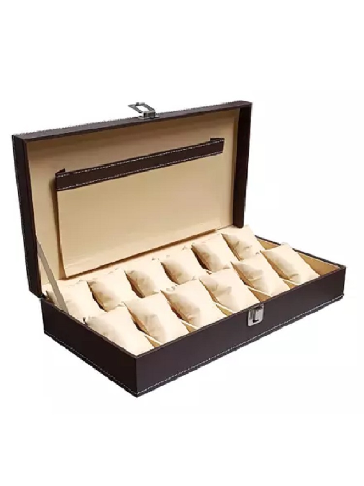 ANDHAK Unisex Black 12 Slot Watch Box Case For 12 Watches (WITHOUT WATCHES) BROWN