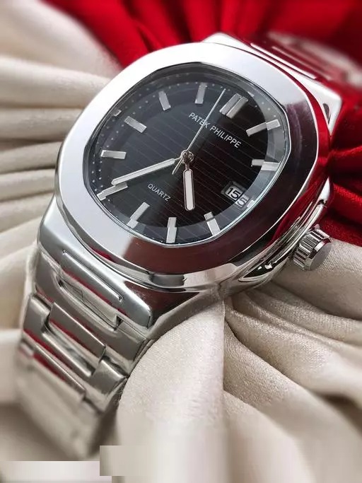 P P steel chain movement open machine mens watch BL.ACK DIAL