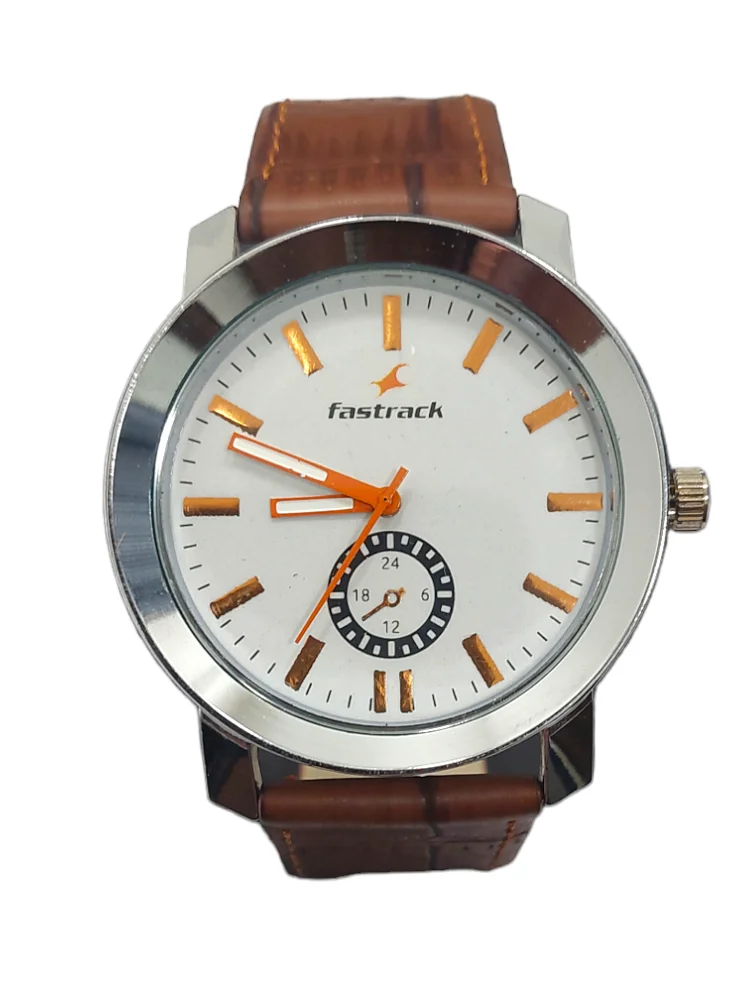 ANDHAK FASTRACK Silver Crono Ad Dial DIAL BROWN LEATHER STRAP WATCH