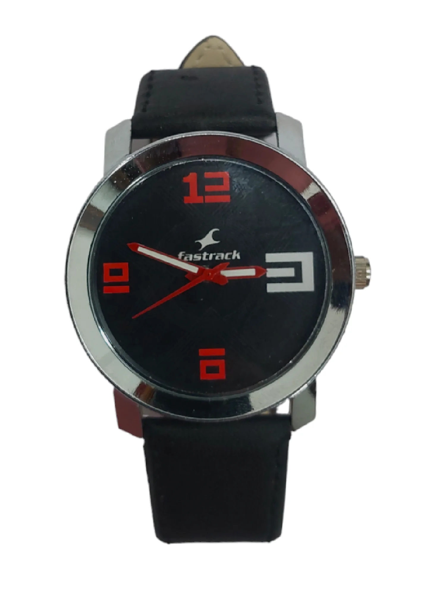 ANDHAK FASTRACK Silver Crono Ad Dial DIAL Black LEATHER STRAP WATCH