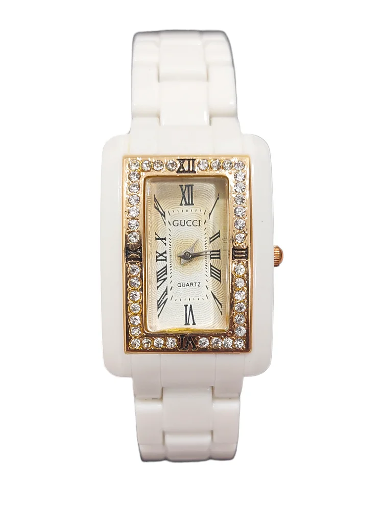 Andhak gucci Womens Luxury Wrist Watch Fashion Rhinestone White Ceramic Watch