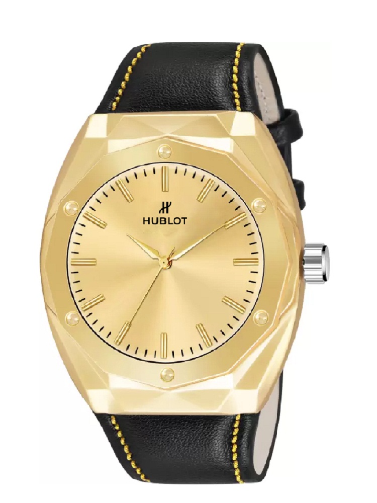 ANDHAK hublot Series of Luxury Style 3D Cut Dial Leather Strap Quartz Analog Watch BROWN