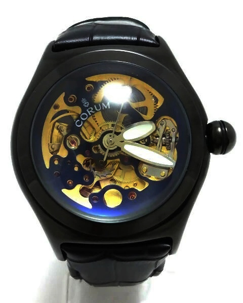 Corum Bubble Skeleton Automatic Collection Black Leather Strap Men's Watch